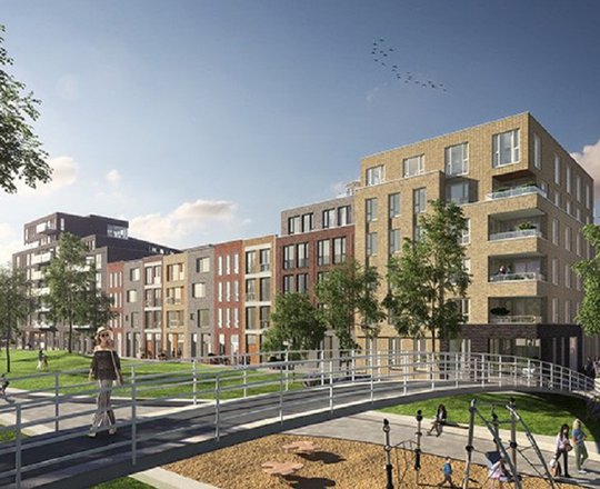 Artist impression van project Van Leeuwenhoekkwartier of Guldenwater in Delft.