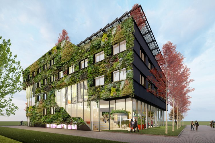 Afbeelding van toekomstige nieuwbouw Aeres Hogeschool Almere op het Floriade terrein.