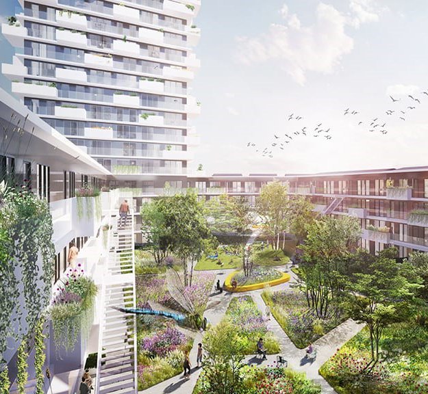 Artist impression van project IMAGINE - Parkstad Zuid in Rotterdam. Het eerste gebouw in de gebiedsontwikkeling van Feyenoord City.