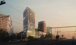 Impressie van project De Puls in Amsterdam een hoog woon en werk complex