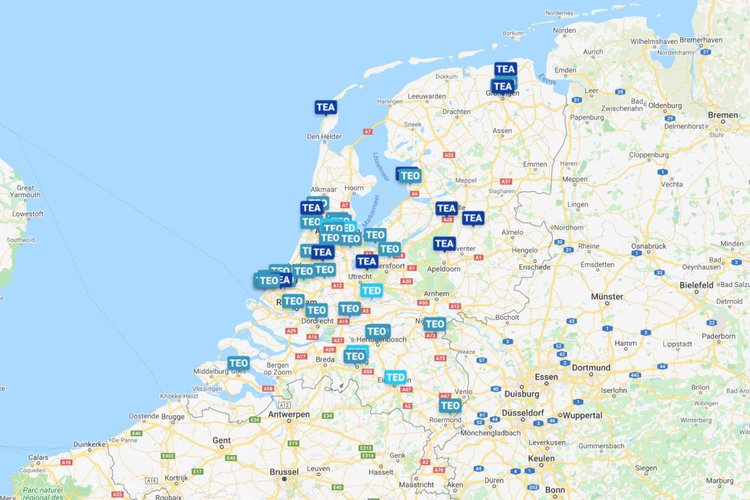 Kaart van Nederland met projecten met aquathermie (TEO, TED en TEA)