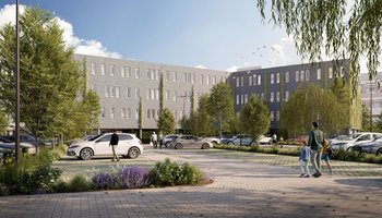 artist impression van appartementen aan de kromme schaft in houten