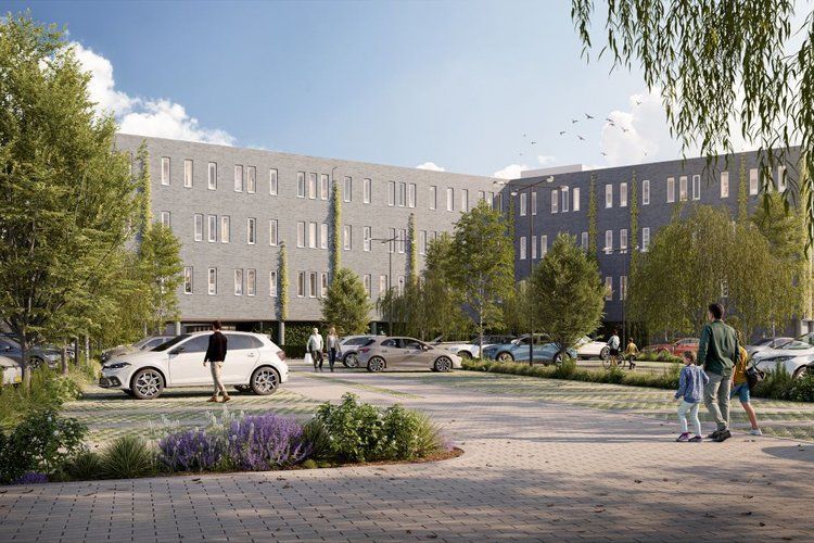 artist impression van appartementen aan de kromme schaft in houten