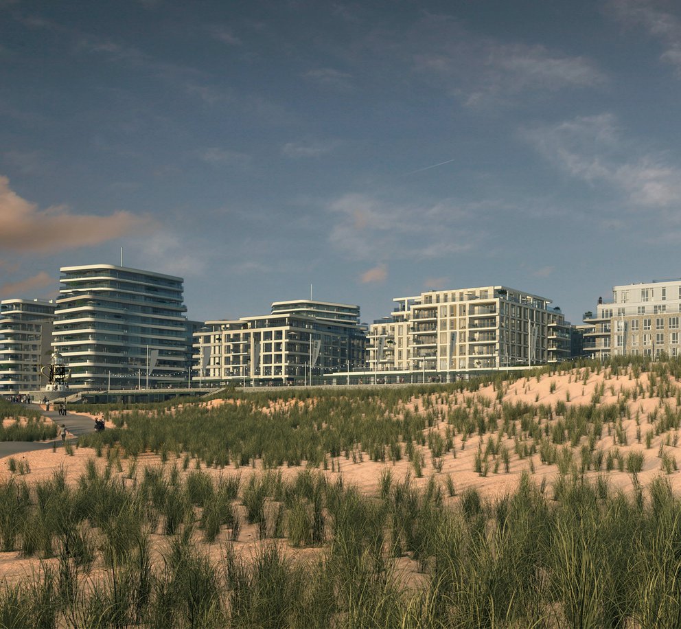 Artist impression van de gebiedsontwikkeling Nieuw Kijkduin in Den Haag.