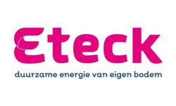 Logo van Eteck met roze ronde letters en in blauwe tekst Duurzame energie van eigen bodem eronder