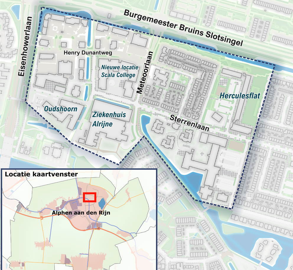 Plattegrond van het projectgebied Planetenbuurt Alphen aan den Rijn