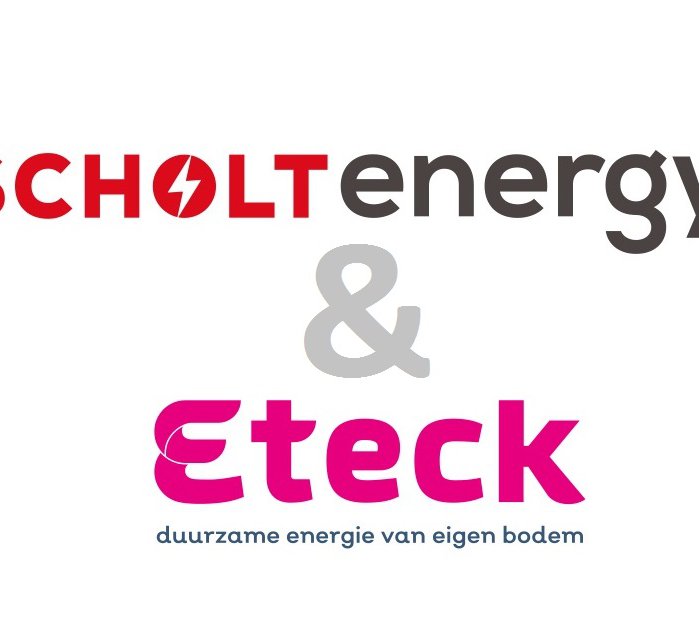 Het logo van Scholt Energy en Eteck samen vanwege de samenwerking op gebied van energie inkoop en innovatie