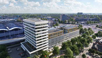 Afbeelding van project The City Post in Zwolle wat voorzien wordt van een all-electric WKO-systeem om duurzaam te verwarmen en te verkoelen.