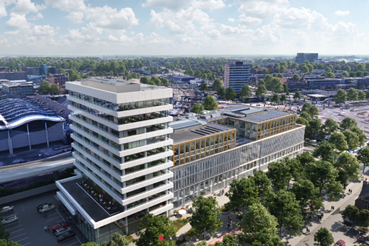 Afbeelding van project The City Post in Zwolle wat voorzien wordt van een all-electric WKO-systeem om duurzaam te verwarmen en te verkoelen.