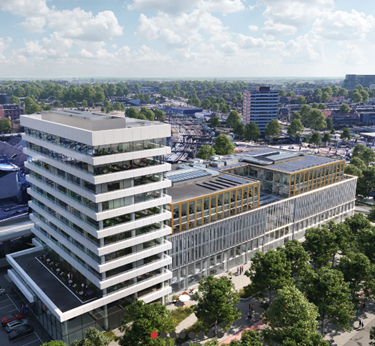 Afbeelding van project The City Post in Zwolle wat voorzien wordt van een all-electric WKO-systeem om duurzaam te verwarmen en te verkoelen.