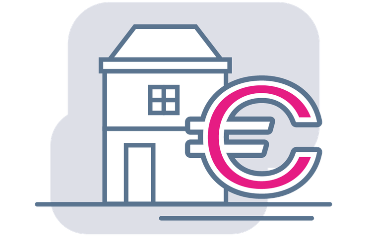 Icoon van een huis met een euro teken